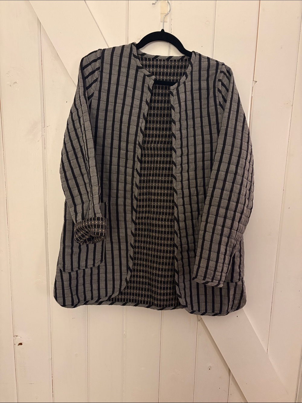 Ace & Jig Striped Reversible Open Front Women's Jacket - Gray & Black